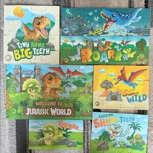 Jurassic World 7 Different Size Wood Puzzles in Storage Box